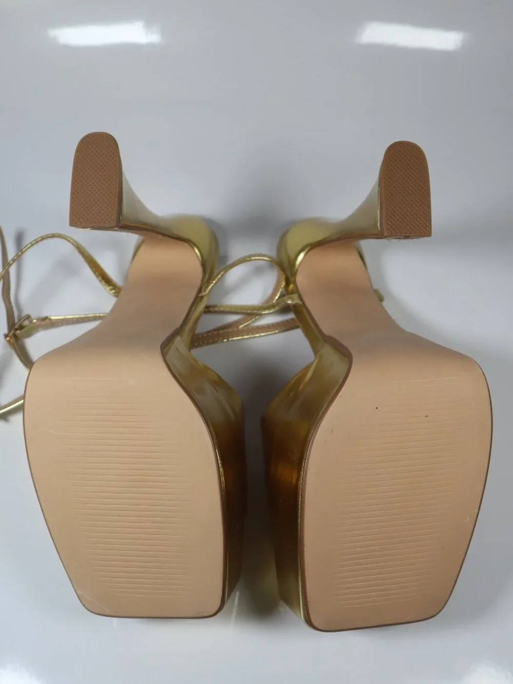 Fashion Nova A Special Thing Heeled Sandals Size 6.5 Gold Chunky Platform Heels
